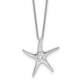Cheryl M Sterling Silver Rhodium-plated Polished CZ Starfish 16 Inch with 2 Inch Extension Necklace