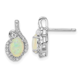 Cheryl M Sterling Silver Rhodium-plated Polished Lab Created Opal and CZ Post Earrings