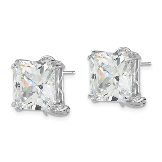 Cheryl M Sterling Silver Rhodium-plated Polished Cushion-cut CZ Post Omega Back Earrings