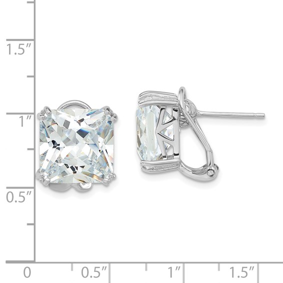 Cheryl M Sterling Silver Rhodium-plated Polished Cushion-cut CZ Post Omega Back Earrings