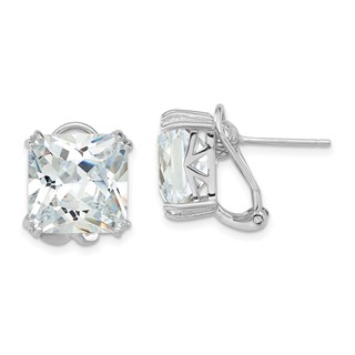 Cheryl M Sterling Silver Rhodium-plated Polished Cushion-cut CZ Post Omega Back Earrings