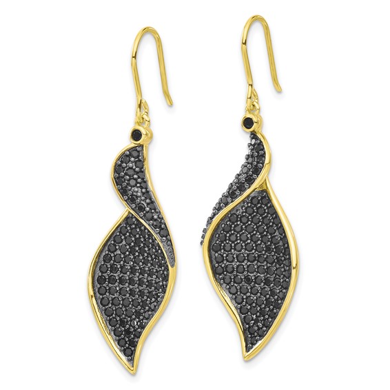 Cheryl M Sterling Silver Gold-plated with Black Rhodium Polished Fancy Black CZ Dangle Earrings