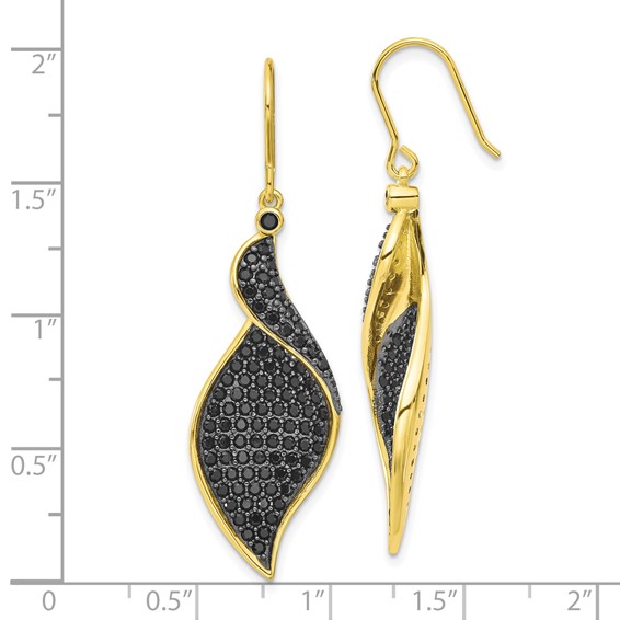 Cheryl M Sterling Silver Gold-plated with Black Rhodium Polished Fancy Black CZ Dangle Earrings