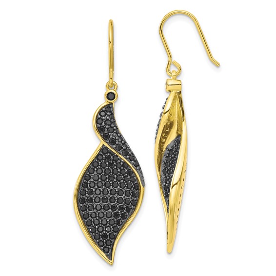 Cheryl M Sterling Silver Gold-plated with Black Rhodium Polished Fancy Black CZ Dangle Earrings