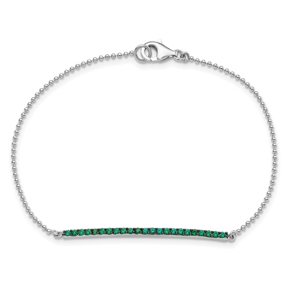 Cheryl M Sterling Silver Hematite and Rhodium-plated Polished and Beaded Green Glass Bar 7 Inch Bracelet