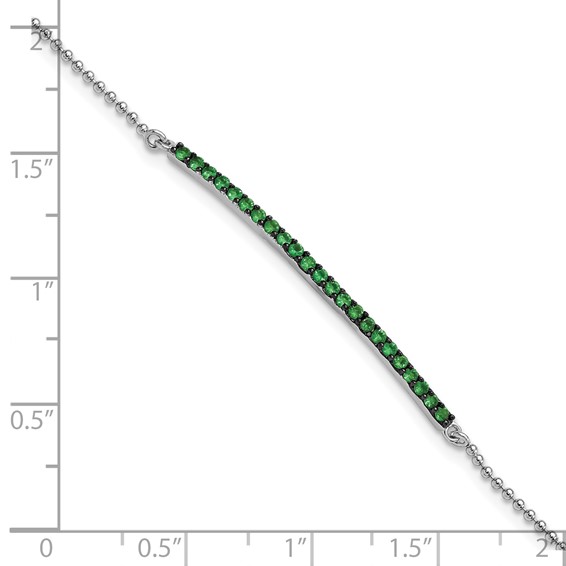 Cheryl M Sterling Silver Hematite and Rhodium-plated Polished and Beaded Green Glass Bar 7 Inch Bracelet