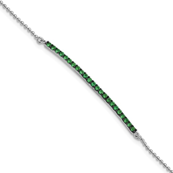 Cheryl M Sterling Silver Hematite and Rhodium-plated Polished and Beaded Green Glass Bar 7 Inch Bracelet