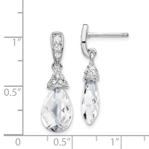 Cheryl M Sterling Silver Rhodium-plated Faceted Briolette and Brilliant-cut CZ Post Dangle Earrings
