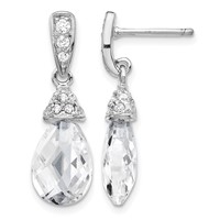 Cheryl M Sterling Silver Rhodium-plated Faceted Briolette and Brilliant-cut CZ Post Dangle Earrings view 1