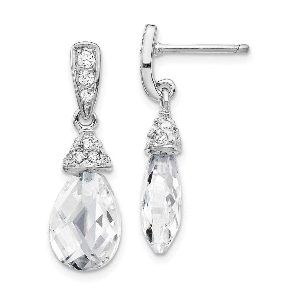 Sterling Silver Cheryl M Rhodium-plated Teardrop CZ Dangle Post Earrings