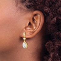 Cheryl M Sterling Silver Gold-plated Brilliant-cut CZ Teardrop and Bezel Halo Post Dangle Earrings view 3