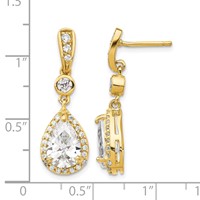 Cheryl M Sterling Silver Gold-plated Brilliant-cut CZ Teardrop and Bezel Halo Post Dangle Earrings view 4