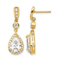 Cheryl M Sterling Silver Gold-plated Brilliant-cut CZ Teardrop and Bezel Halo Post Dangle Earrings view 1