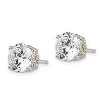 Cheryl M Sterling Silver Rhodium-plated Earrings with Gold-plated Accent Brilliant-cut 8mm CZ Stud Post view 2
