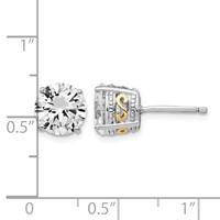 Cheryl M Sterling Silver Rhodium-plated Earrings with Gold-plated Accent Brilliant-cut 8mm CZ Stud Post view 4