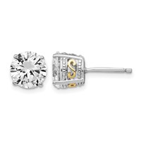 Cheryl M Sterling Silver Rhodium-plated Earrings with Gold-plated Accent Brilliant-cut 8mm CZ Stud Post view 1