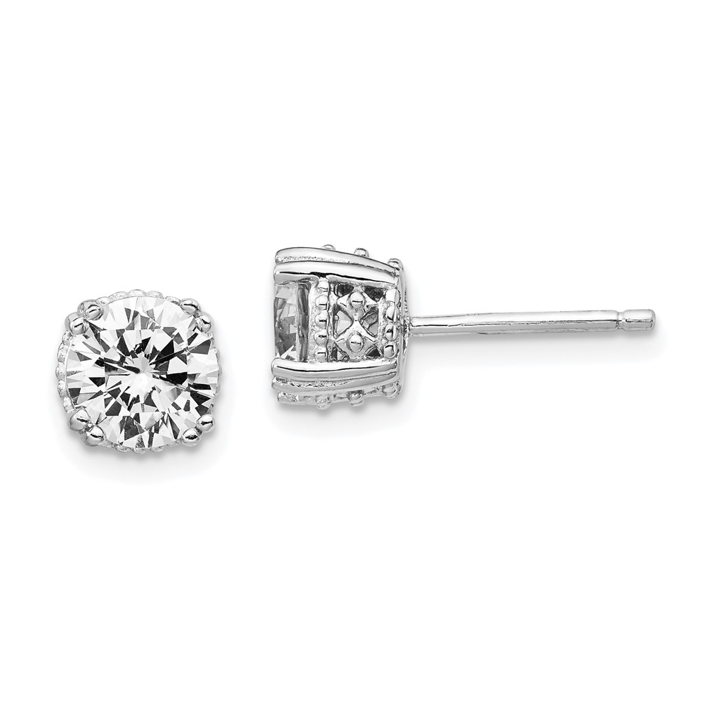 Sterling Silver Cheryl M Rhodium-plated Round 6.5mm CZ Stud Earrings