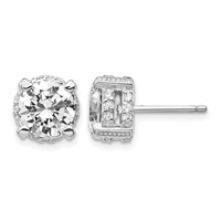 Cheryl M Sterling Silver Rhodium-plated Brilliant-cut 8mm CZ Stud Post Earrings view 1