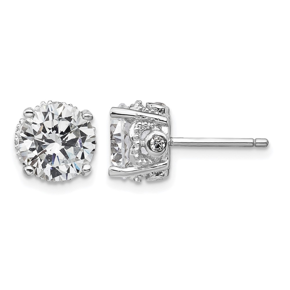 Cheryl M Sterling Silver Rhodium-plated Brilliant-cut CZ 8mm Stud Post Earrings