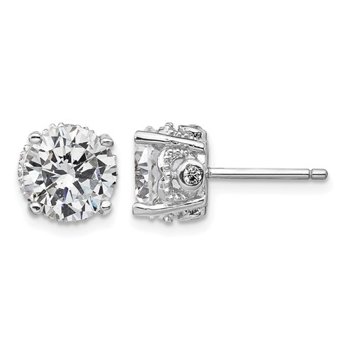 Cheryl M Sterling Silver Rhodium-plated Brilliant-cut CZ 8mm Stud Post Earrings
