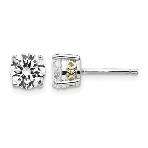 Cheryl M Sterling Silver Rhodium-plated Earrings with Gold-plated Accent XO Brilliant-cut 6.5mm CZ Stud Post