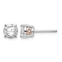 Cheryl M Sterling Silver Rhodium-plated and Rose Gold-plated Accent Heart Brilliant-cut CZ Stud Post Earrings view 1