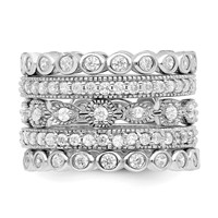 Cheryl M Sterling Silver Rhodium-plated Brilliant-cut CZ 5 Piece Eternity Ring Set view 3
