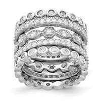 Cheryl M Sterling Silver Rhodium-plated Brilliant-cut CZ 5 Piece Eternity Ring Set view 1