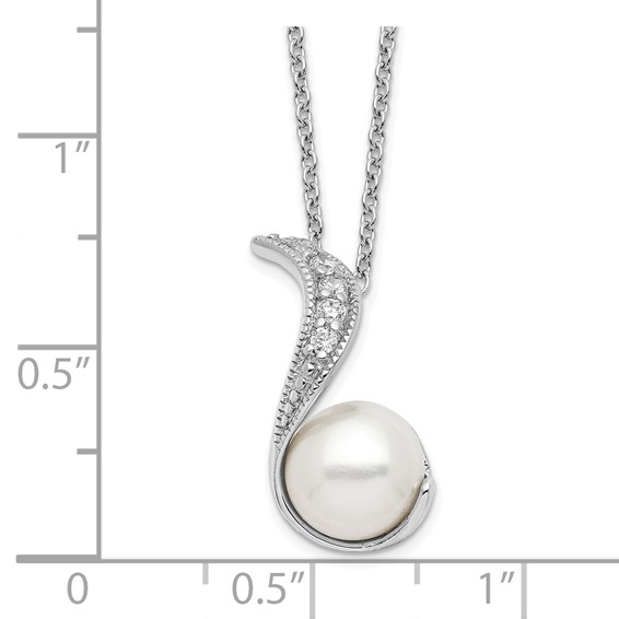 Cheryl M Sterling Silver Rhodium-plated Freshwater Cultured Pearl and Brilliant-cut CZ Swirl 18 Inch Necklace