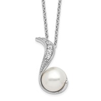 Cheryl M Sterling Silver Rhodium-plated Freshwater Cultured Pearl and Brilliant-cut CZ Swirl Necklace, 18" view 1