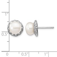 Cheryl M Sterling Silver Rhodium-plated White Freshwater Cultured Pearl and Brilliant-cut CZ Post Earrings view 4
