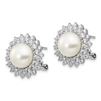 Cheryl M Sterling Silver Rhodium-plated Freshwater Cultured Pearl and Brilliant-cut CZ Omega Back Earrings view 2