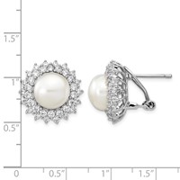 Cheryl M Sterling Silver Rhodium-plated Freshwater Cultured Pearl and Brilliant-cut CZ Omega Back Earrings view 4