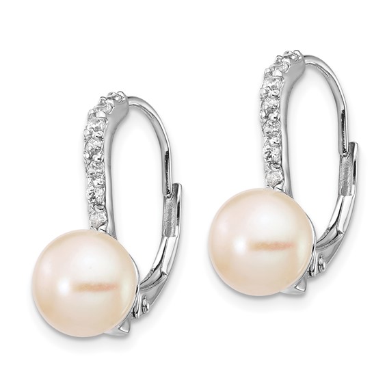 CZ & FWC Dyed Pearl Leverback Earrings