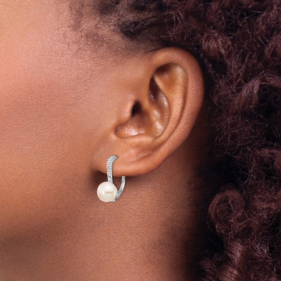 CZ & FWC Dyed Pearl Leverback Earrings