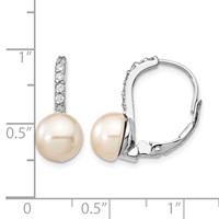Cheryl M Sterling Silver Rhodium-plated Freshwater Cultured Pearl and Brilliant-cut CZ Leverback Earrings view 4