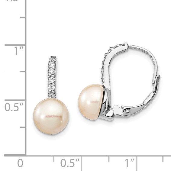 CZ & FWC Dyed Pearl Leverback Earrings
