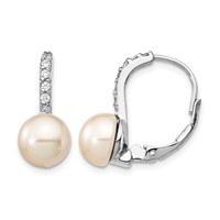 Cheryl M Sterling Silver Rhodium-plated Freshwater Cultured Pearl and Brilliant-cut CZ Leverback Earrings view 1