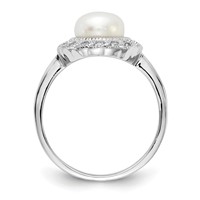 Cheryl M Sterling Silver Rhodium-plated Freshwater Cultured Pearl and Brilliant-cut CZ Ring view 2