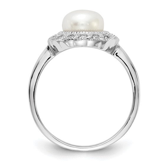 Cheryl M Sterling Silver Rhodium-plated Freshwater Cultured Pearl and Brilliant-cut CZ Ring