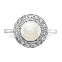 Cheryl M Sterling Silver Rhodium-plated Freshwater Cultured Pearl and Brilliant-cut CZ Ring view 5