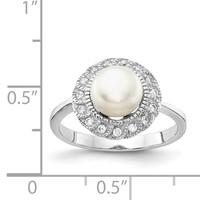 Cheryl M Sterling Silver Rhodium-plated Freshwater Cultured Pearl and Brilliant-cut CZ Ring view 4