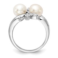 Cheryl M Sterling Silver Rhodium-plated Freshwater Cultured Pearl and Brilliant-cut CZ Leaves Ring view 2