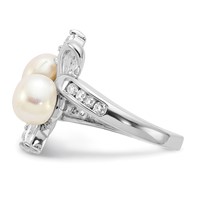 Cheryl M Sterling Silver Rhodium-plated Freshwater Cultured Pearl and Brilliant-cut CZ Leaves Ring view 3