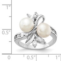 Cheryl M Sterling Silver Rhodium-plated Freshwater Cultured Pearl and Brilliant-cut CZ Leaves Ring view 4