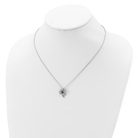 Cheryl M Sterling Silver Rhodium-plated Brilliant-cut Green Glass and Brilliant-cut White CZ Four Leaf Clover Necklace, 18" view 3