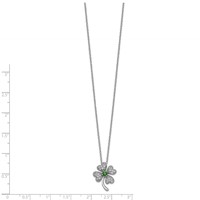 Cheryl M Sterling Silver Rhodium-plated Brilliant-cut Green Glass and Brilliant-cut White CZ Four Leaf Clover Necklace, 18" view 2