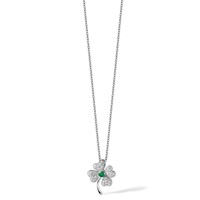 Cheryl M Sterling Silver Rhodium-plated Brilliant-cut Green Glass and Brilliant-cut White CZ Four Leaf Clover Necklace, 18" view 4
