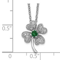 Cheryl M Sterling Silver Rhodium-plated Brilliant-cut Green Glass and Brilliant-cut White CZ Four Leaf Clover Necklace, 15" view 2