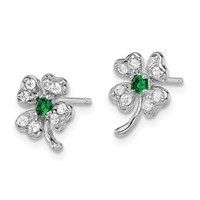 Cheryl M Sterling Silver Rhodium-plated Brilliant-cut Green Glass and Brilliant-cut White CZ Four Leaf Clover Post Earrings view 2